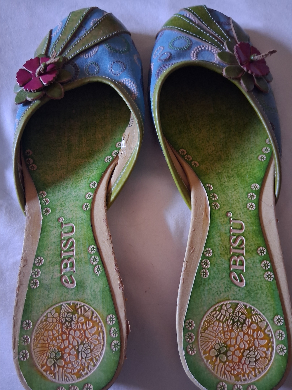 EBISU Blue & Green Floral Embellished Slip-On Flats - Picture 5 of 6